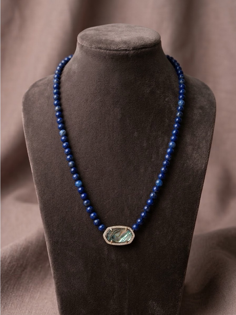 Kendra Scott Lapis Bead Necklace with Abalone Pendant